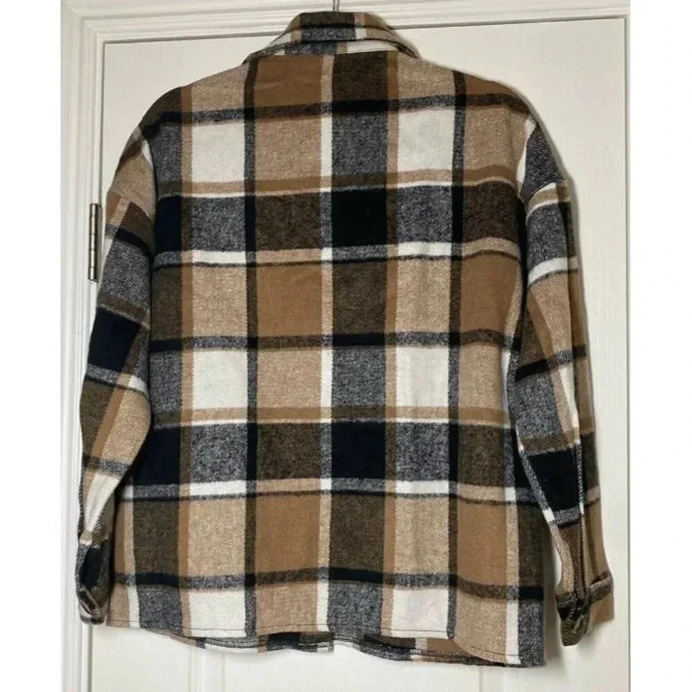 Shein Flannel Womens Button Front Collared Long Sleeve Winter Jacket Size S NWOT